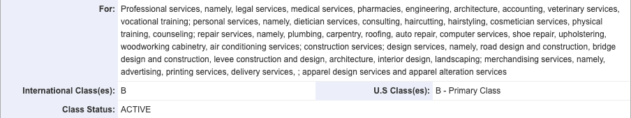 The services list in the CAJUN application, including legal services, haircutting, hairstyling and plumbing.